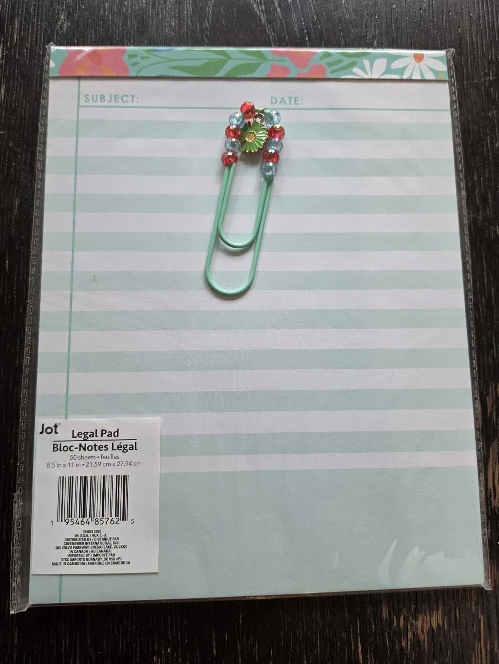 Legal Pad + Jumbo Bead Paper Clip Stationary Designs
